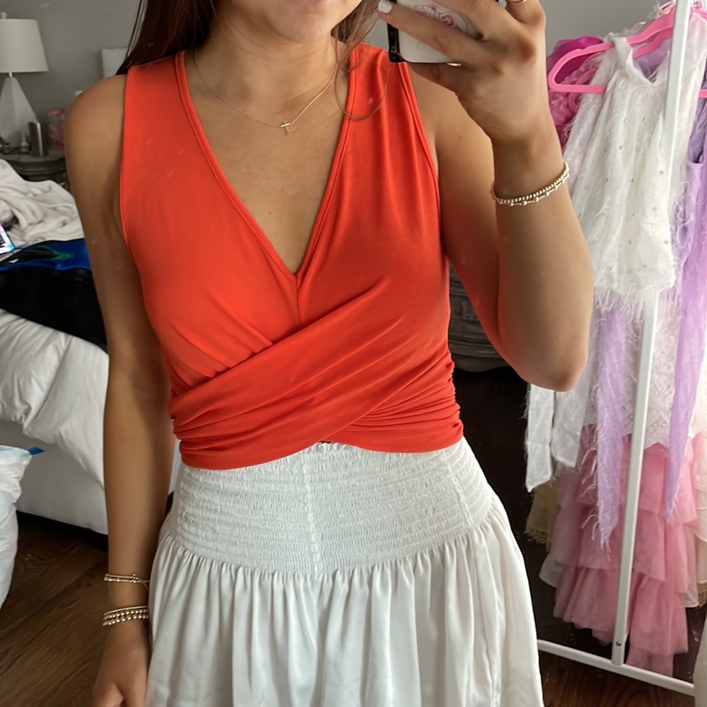 J.O.A Orange Wrap Top